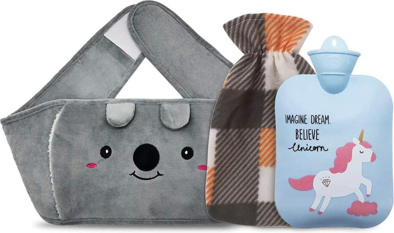 Warmwaterkruik Warmwaterkruikriem Koala rubberen warmwaterkruik met zachte taillehoes, warmwaterkruik voor nek en schouder, rug, benen, tailleverwarming (blauw)