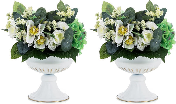 Witte vaas voor bruiloftsdecoraties, 2 stuks, 16,4 cm hoog, metalen bloemen, trompetvazen, middenstukken voor bruiloftstafels, kleine urnplantenbak voor verjaardagsfeestje, woonkamerdecoraties