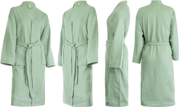 Badjas dames en heren katoen unisex lichte ochtendjas wafel-piqué