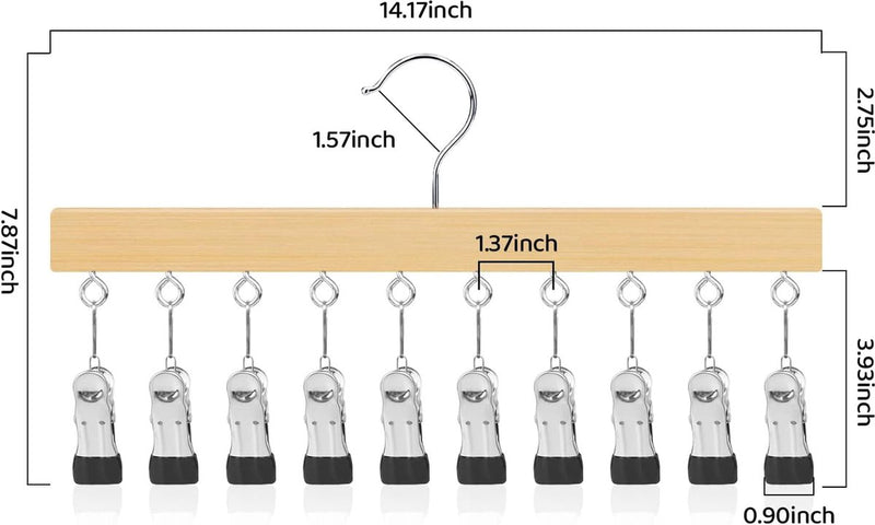 Soktdroger, wasrek van hout, 10 clips, 360° draaihaak, kleerhanger voor muts, ondergoed, gezichtsmasker, handdoeken, handschoenen (houtkleur)