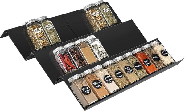 Kruidenrek, lade, kruidenlade, lade-inzetstuk van 23 cm tot 46 cm, uittrekbaar, koolstofstaal, keukenrek, kruidentrap met 3 niveaus, keukenorganizer, lade, opbergsysteem, blikrek