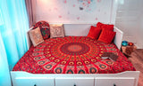 Mandala Wandtapijt - Wall Art Hanging - Sprei van katoenen wandtapijt voor woonkamer, slaapkamer thuis - esthetische wanddoek voor op het strand of thuis (TD_01_rood)