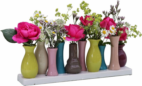 Set bloemenvazen, keramiek, gekleurd en wit, decoratief