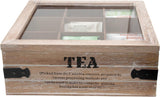 Theedoos grote theebus 24 x 24 x 8,5 cm (L x B x H) Theedoos met 9 vakken Houten theezakjesdoos met deksel in vintage look