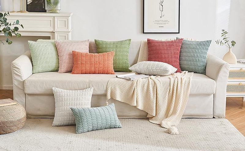 Corduroy kussenhoezen, decoratieve bankkussenhoezen, moderne kussenhoezen, 30 x 50 cm, decoratieve kussenhoezen voor woonkamer, bank, slaapkamer, set van 2, beige