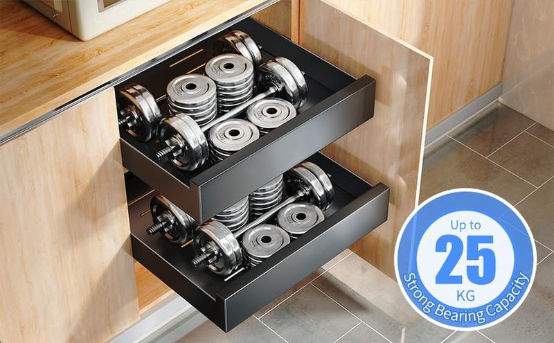 Telescopische lade, uittrekbare lade-opbergrekken voor keukenkasten, uittrekbare lade (25 cm B x 43 cm D x 9 cm H), boren en spijkeren niet nodig