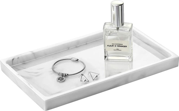 Hars sieradendienblad, sieradenstandaard, badkamer, keuken, commode, organizer, sieradenopslag voor cosmetica, douche, tissue, parfum, zeep, handdoek, shampoo, plantendecoratie, medium - wit marmer