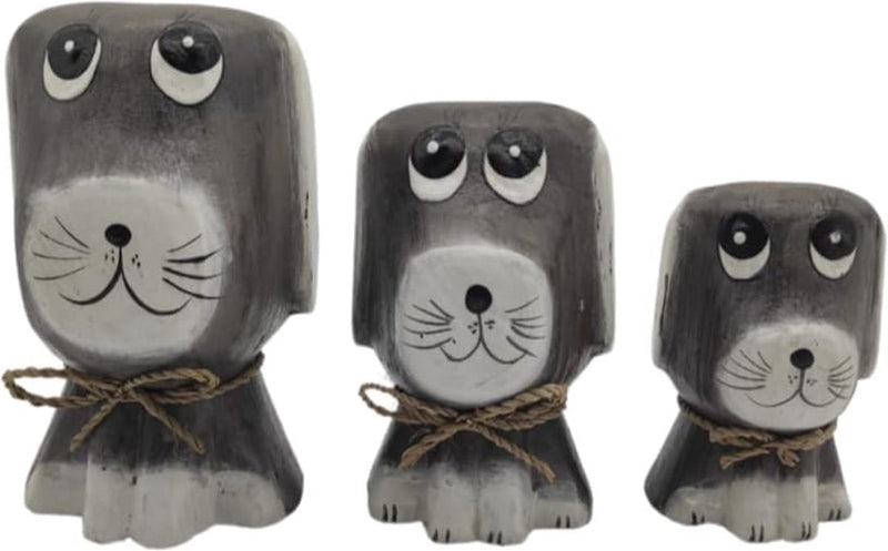 Set van 3 houten hondenfiguren - decoratieve hond - hondenfiguur hondendecoratie - miniatuurhonden - puppyhonden - knutselen - huisdecoratie - huisdecoratie-idee - meubeldecoratie-idee (grijs mod 1)