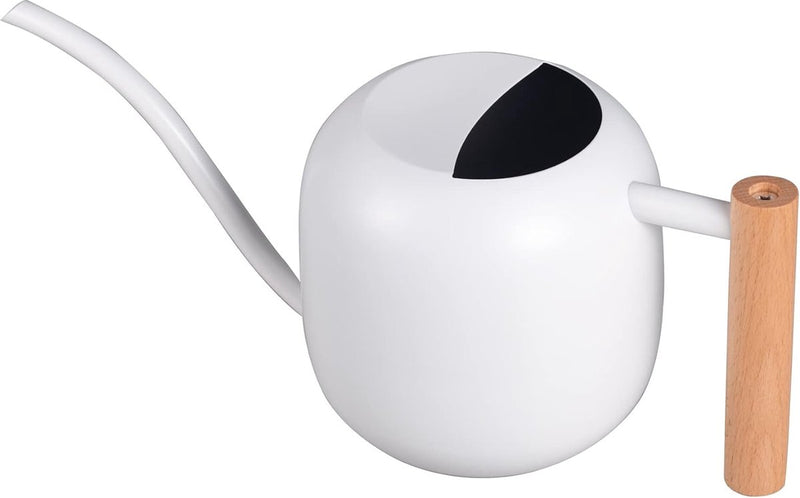 1 liter houten handvat gieter, kleinere potplanten, roestvrijstalen gieter met lange uitloop en comfortabel voor kamerplanten vetplanten (wit)