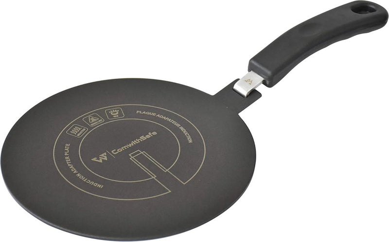 Inductieadapter 20 cm - verwijderbaar isolerend handvat - verandert niet van kleur na gebruik - warmteverspreiderplaat met zwarte coating voor hoge temperaturen - schijfrelais inductie/gas