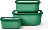 rechthoekige set 3-delig - voorraaddozen met deksel - geschikt als opbergdoos, koelkast, vriezer en magnetronservies - 750 ml, 1500 en 2000 ml - Vivid Groen