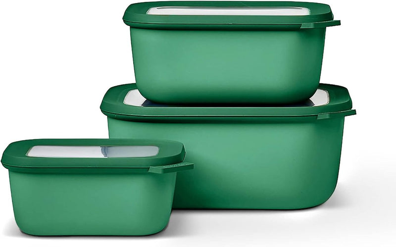 rechthoekige set 3-delig - voorraaddozen met deksel - geschikt als opbergdoos, koelkast, vriezer en magnetronservies - 750 ml, 1500 en 2000 ml - Vivid Groen