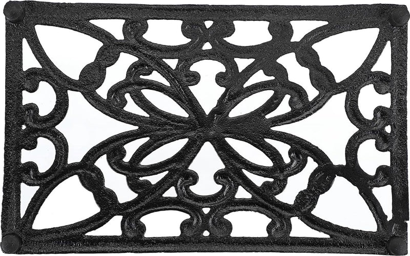 Gietijzeren potmat met vlinderpatroon, vintage roestvrij hittebestendig onderzetter met rubberen voetjes voor eettafel keuken hotpotbasis, kom zwart (25,5 x 15,8 x 1,6 cm)