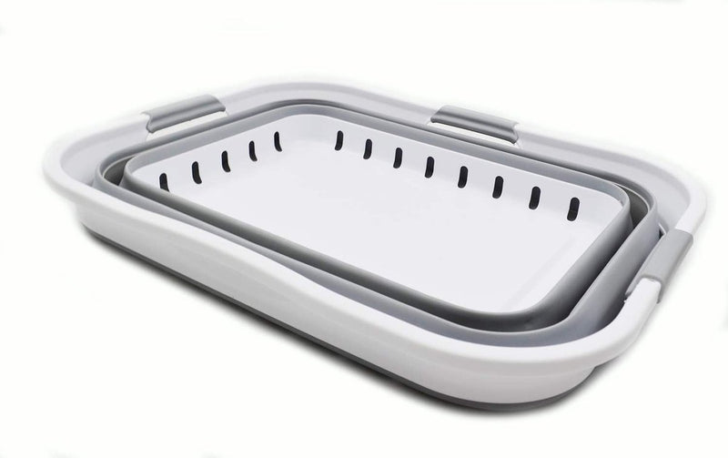 42L opvouwbare plastic wasmand - pop-up opslagcontainer/organizer - draagbaar - ruimtebesparend (1, wit/grijs)