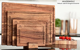 Premium houten snijplankenset van 4 (40x30, 33x24, 27x18, 21x15 cm) I van robuust acaciahout I inclusief plankenstandaard I houten keukenplank I dikke snijplanken met sapgleuf I snijplankenset