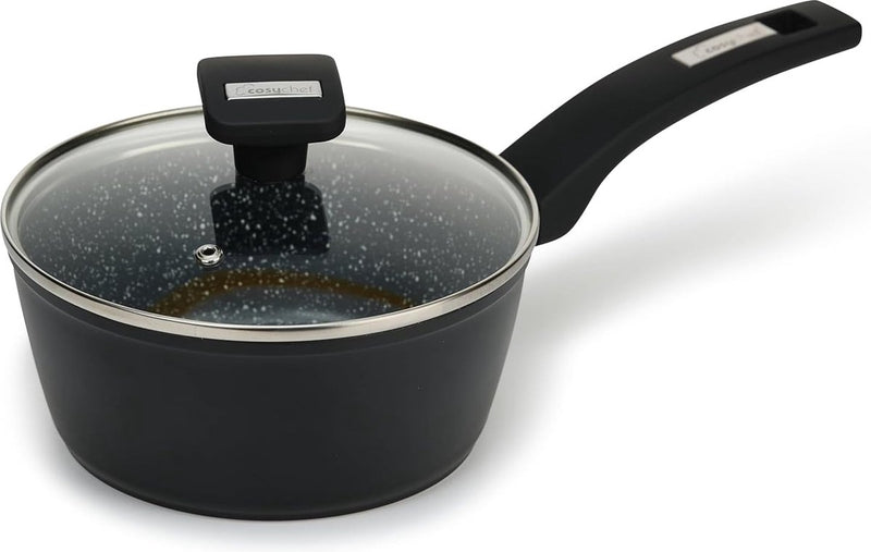 steelpan 18 cm - 1,8 l melkpan met glazen deksel en anti-aanbaklaag - kleine kookpan geschikt voor alle warmtebronnen, ook inductie - PFOA-vrij