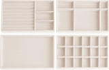 Set van 4 sieradenopbergladen, sieradenbakje, sieradendoosje, fluwelen sieradenorganizer, stapelbaar, sieradenorganizers voor sieraden, oorbellen, armband, ringenopslag (beige)