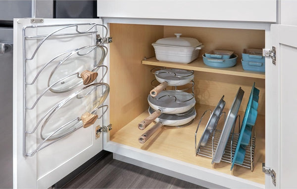 Pannenhouder, kastinzet voor 5 pannen, praktische keukenorganizer voor pannen en deksels van metaal, chroom