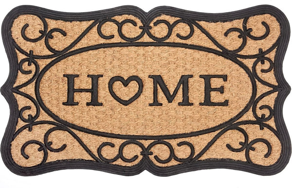 Deurmat, kokos en rubber, 45 x 75 cm, antislip vuilvangmat, natuur voor binnen en buiten, huismat, hart, kokosvezel, weerbestendig, kokosmat voor entree en buiten