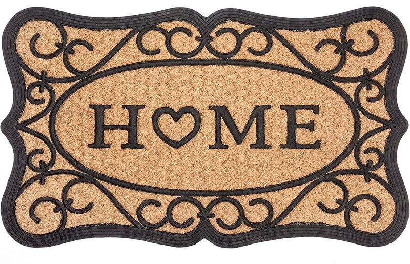 Deurmat, kokos en rubber, 45 x 75 cm, antislip vuilvangmat, natuur voor binnen en buiten, huismat, hart, kokosvezel, weerbestendig, kokosmat voor entree en buiten