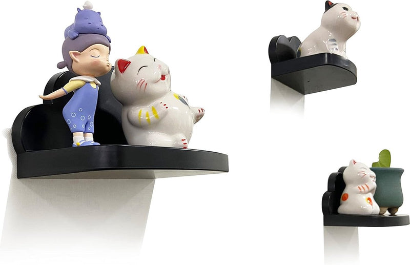 Wandrek, zwevend rek, 3-delige set, creatief voor slaapkamer, woonkamer, keuken en hal, wolken, wandplank, klein formaat, wolken, klein formaat, zwart