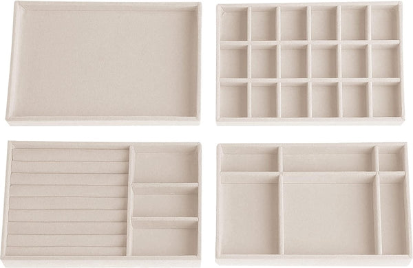 Opbergdoos voor sieraden, 4 stuks, sieradenkistjes, sieradenorganizers, fluweel, stapelbaar, sieradenorganizer voor sieraden, oorbellen, armband, ringen (beige)
