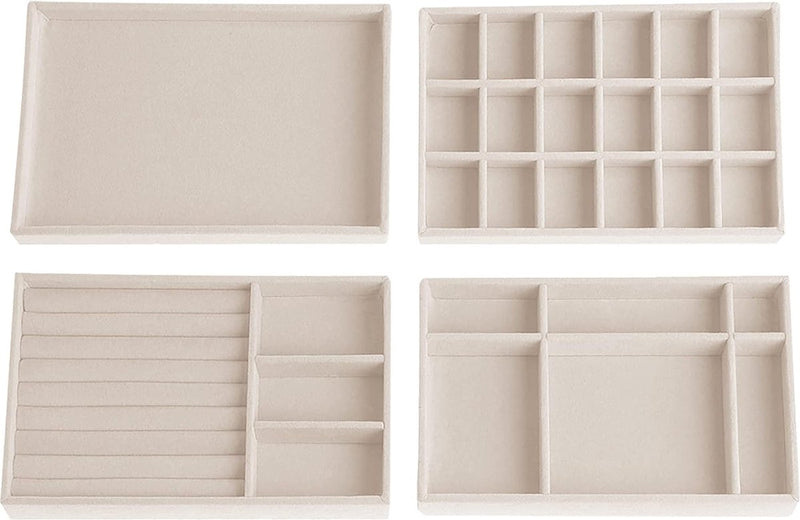 Opbergdoos voor sieraden, 4 stuks, sieradenkistjes, sieradenorganizers, fluweel, stapelbaar, sieradenorganizer voor sieraden, oorbellen, armband, ringen (beige)