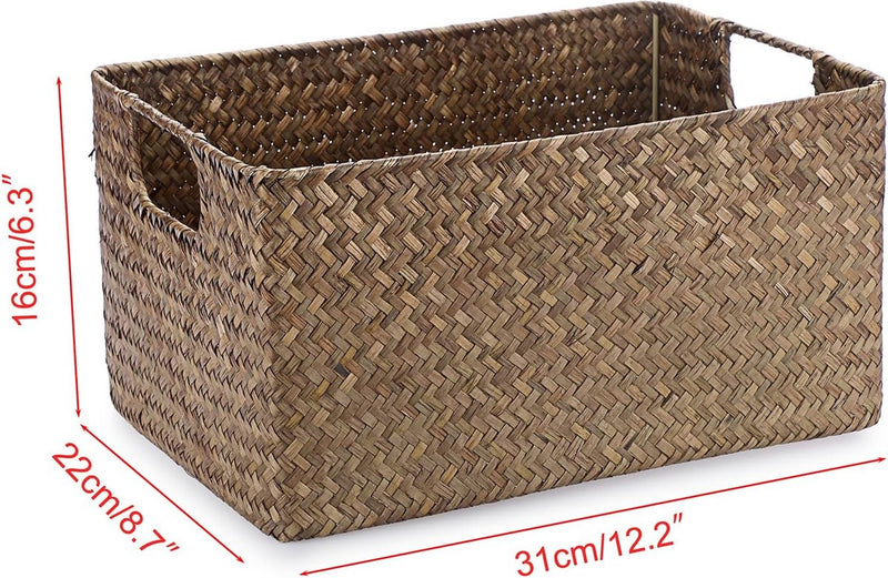 Zeegras opbergmand Open mand Woonkamer Decoratieve mand Geweven rieten stoffen mand Bureaumand Rechthoekig Badkamer Opbergmand Box, Planken & Bureaus