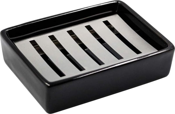 Keramische zeepbakje SUS304 badkamer dubbellaags zeepbakje zelflozende zeepbakje zeg nee tegen pluizige zeep eenvoudige reiniging (zwart)