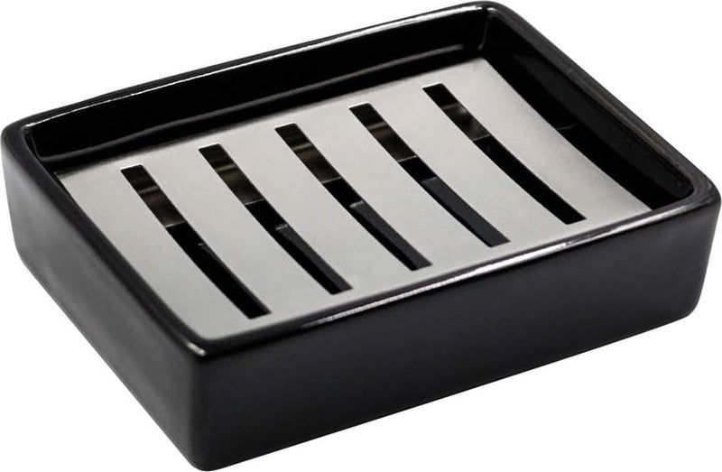 Keramische zeepbakje SUS304 badkamer dubbellaags zeepbakje zelflozende zeepbakje zeg nee tegen pluizige zeep eenvoudige reiniging (zwart)