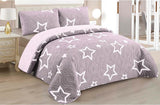 Boutis Spring/Summer Bedspread Two Tone Reversible Star Pattern + 2 Pillow Cases 50 x 70 cm Lightweight Thin Transitional Season Bedspread (Bed 150 cm, 240 x 260 cm)