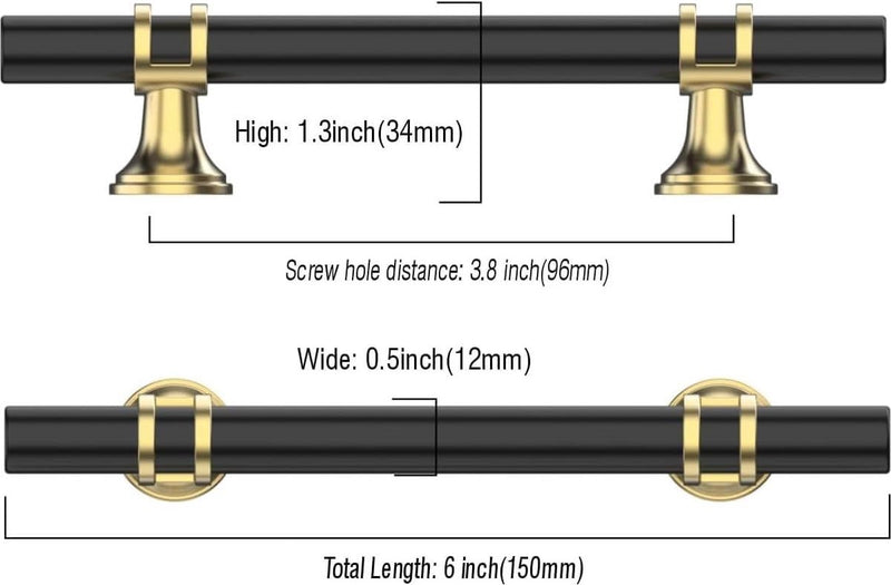 Meubelgrepen, 10 stuks, zwart-goud, gatafstand 96 mm, kastgrepen, keukengrepen, ladegrepen, kledingkast, deurgrepen, 96 mm