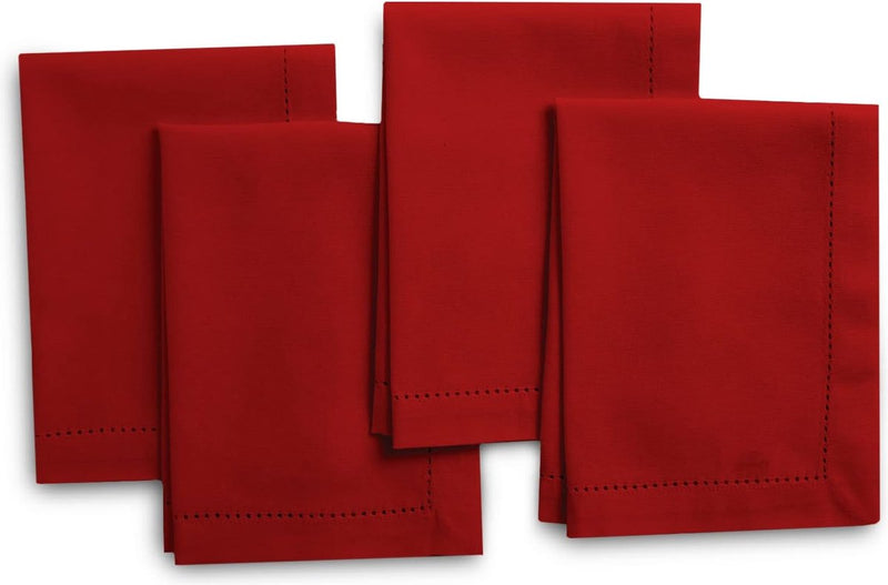 Katoenen servetten met holle zoom, set van 4 | effen dieprood kleur | afmetingen 43 x 43 cm | servetten voor eettafel decoratie - wasbaar en herbruikbaar