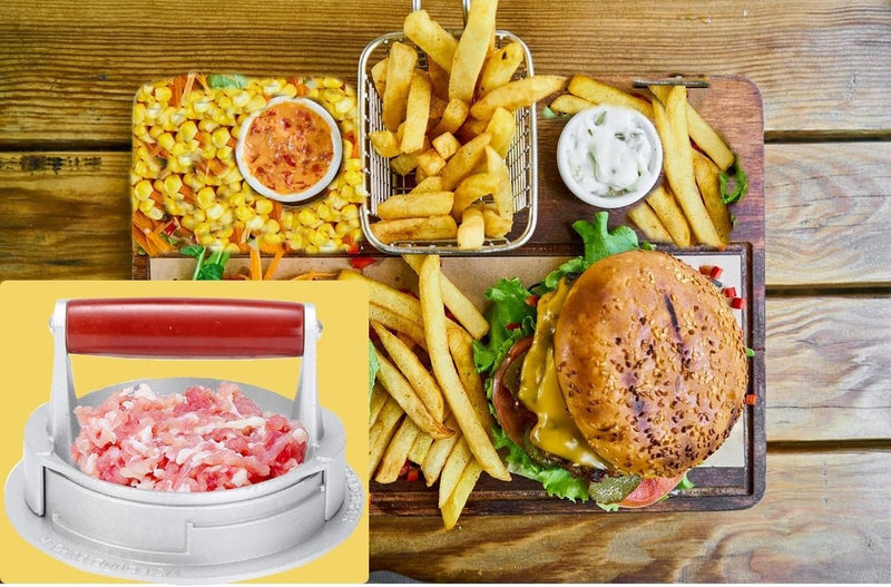 Hamburgerpers, instelbare dikke hamburgerpers, hamburgerpers, 12,5 cm, hamburger-vleespers met klep met antiaanbaklaag voor gelijkmatige patties, tay hamburger, hamburger, Patty Press (B)