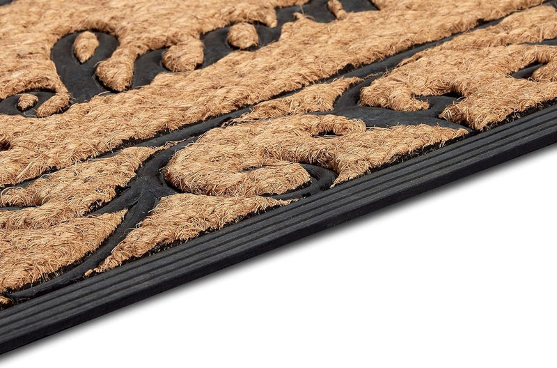 Voetmat, kokos en rubber, 45 x 75 cm, antislip vuilvangmat, natuur, voor binnen en buiten, deurmat Welcome kokosvezel, weerbestendig, kokosmat voor entree en buiten