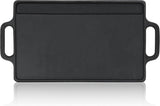 Gietijzeren grillplaat met handgrepen, 40 x 20,5 cm, grillpan, aan beide zijden bruikbaar, rechthoekig, universeel en massief, grillplaat voor houtskool en gas, grillaccessoires, grillschaal