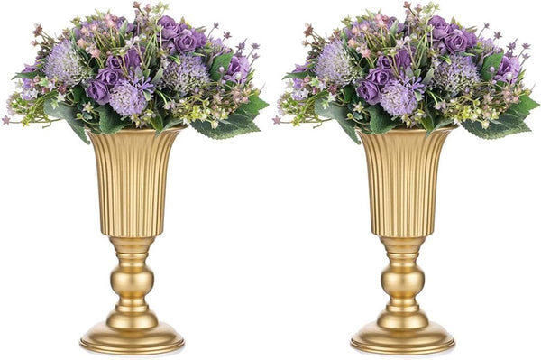 2 stuks gebloeide metalen trompetvaas, elegante vaas met middenstukken voor bruiloftsfeesten, 23,2 cm hoog, kunstbloemstukken voor het jubileumfeest