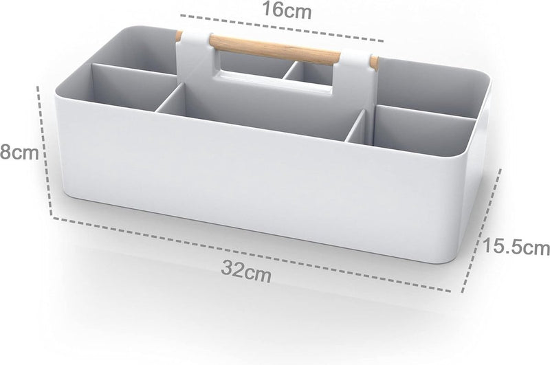 Make-up organizer in grijs, 32 x 15,5 x 8 cm, beauty-cosmetica-opbergdoos met 5 vakken voor het opbergen van make-up, ook ideaal als bureau-organizer of voor keukengerei
