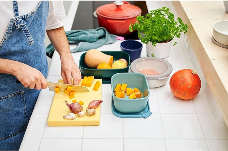 Cirqula multikom set, 3-delig, rechthoekig, Nordic green – 500, 1000, 2000 ml – te gebruiken als voorraaddoos, koelkastdoos, vriesdoos, magnetronservies en serveerschaal met deksel