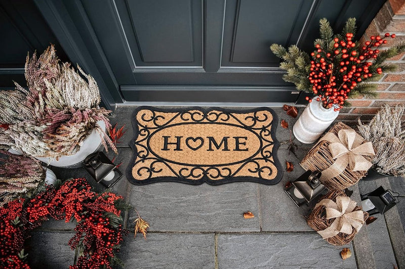 Deurmat, kokos en rubber, 45 x 75 cm, antislip vuilvangmat, natuur voor binnen en buiten, huismat, hart, kokosvezel, weerbestendig, kokosmat voor entree en buiten