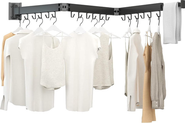 Intrekbare kledingdroger, wandmontage met handdoekenrek, ruimtebesparend opvouwbaar, sterk laadvermogen voor balkon, wasruimte, badkamer, terras en slaapkamer (zwart, 3X)