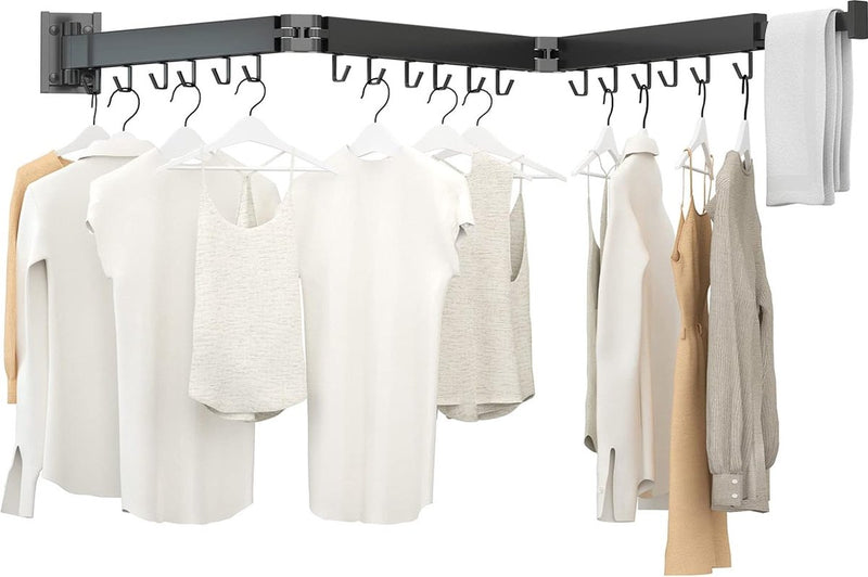 Intrekbare kledingdroger, wandmontage met handdoekenrek, ruimtebesparend opvouwbaar, sterk laadvermogen voor balkon, wasruimte, badkamer, terras en slaapkamer (zwart, 3X)