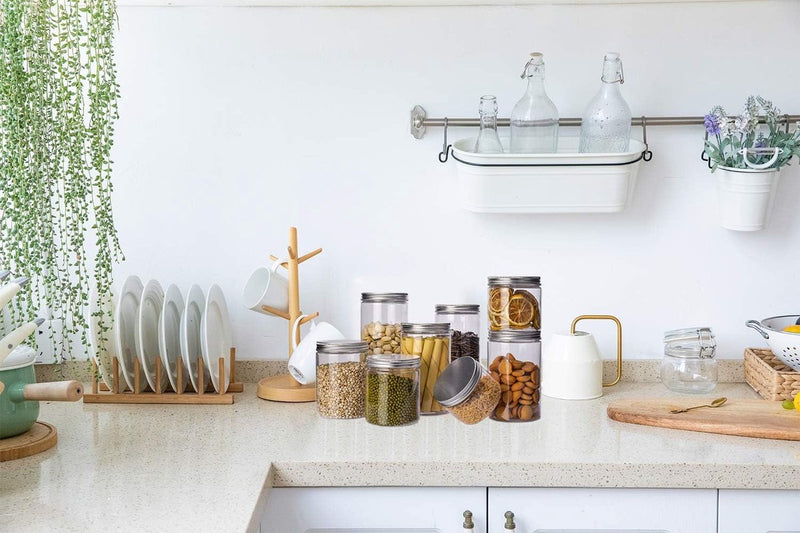 Voedselcontainers, vershoudpotten voor levensmiddelen, 8-delige set, met luchtdichte deksel, van kunststof, BPA-vrij