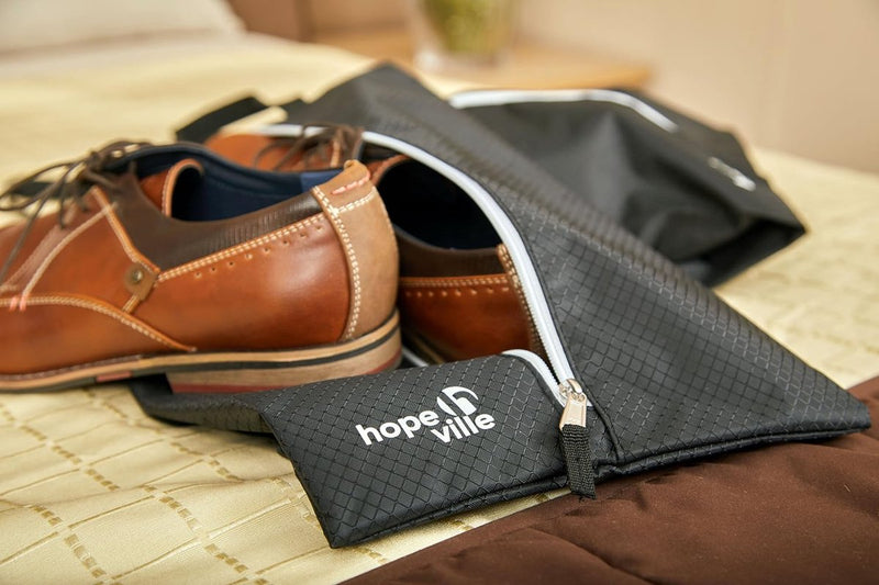 Extra grote schoenentassen in set van 2, premium waterdichte schoenenzak, scheiden schone kleding van vuile schoenen op reis, vrije tijd en vakantie (zwart)