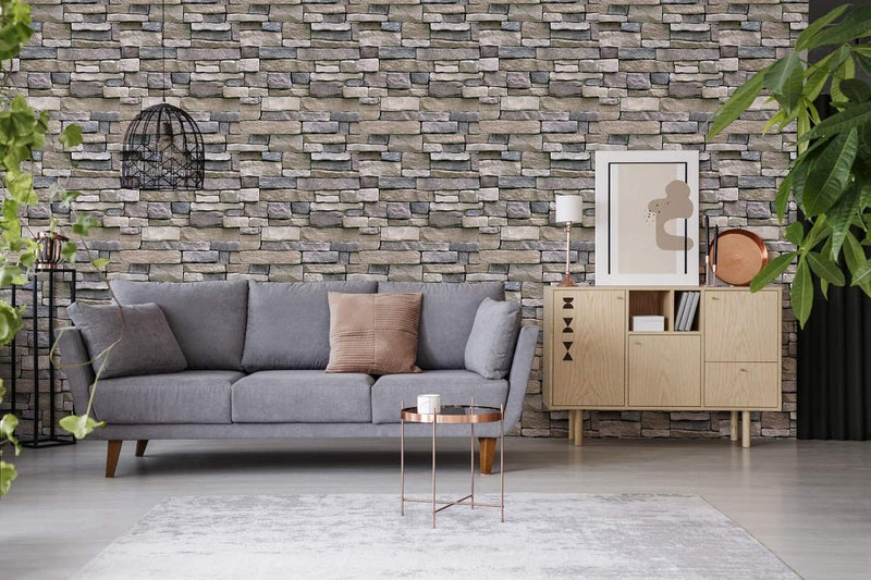 Zelfklevend behang, wandpapier, baksteen, zelfklevende muursticker, vintage baksteenbehang, decoratieve stickers voor meubels, wanddeur, waterdicht (breekgrijs, 45 x 300 cm)
