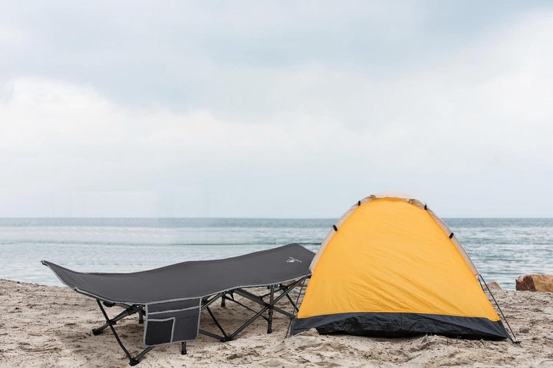 Veldbed, inklapbaar, 190 x 67 x 35 cm, campingbed XXL tot 270 kg, stabiele campingstoel, opvouwbaar, licht, voor volwassenen, campingbed met draagtas en zijvak