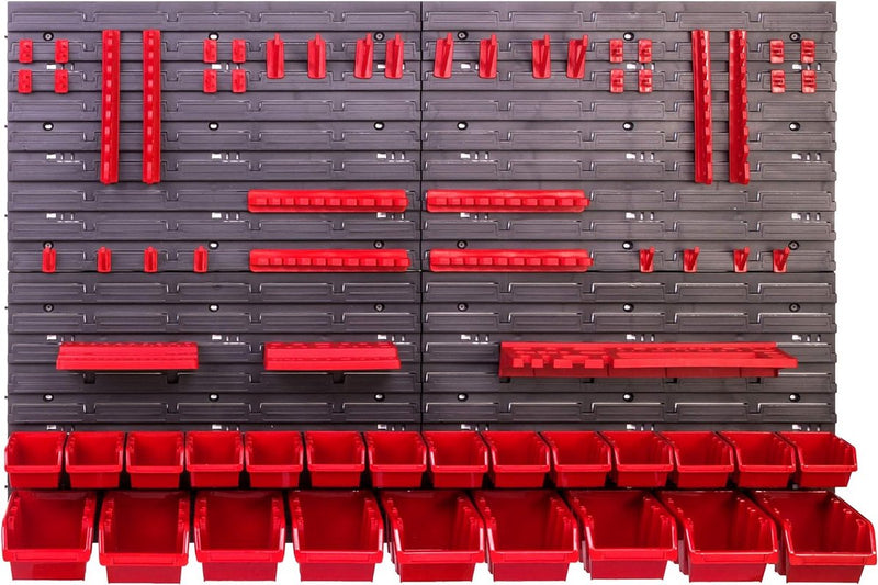 Opslagsysteem wandrek 115x78 cm, gereedschapshouders, 23 stuks. Stapelboxen opbergkast, extra sterke wandplaten, uitbreidbaar rek, werkplaatsrek, magazijnrek, werkplaatswandrek St