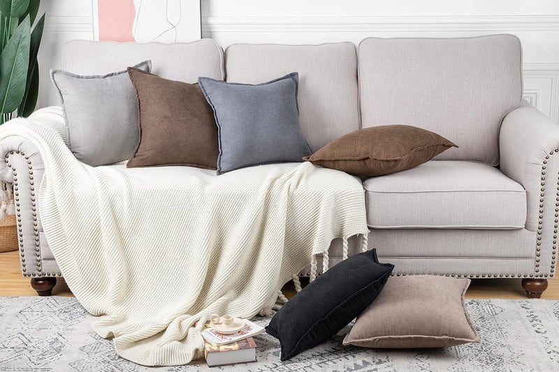 Set van 2 sierkussenovertrekken zachte decoratieve kussenhoes voor bank, slaapkamer kussenhoes bruin 40x40 cm vierkant