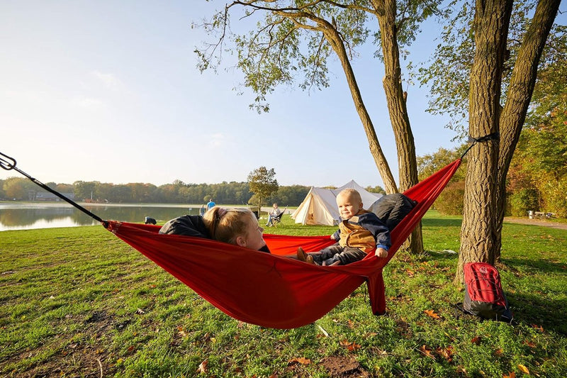Hammock - hangmat outdoor tot 150 kg, reishangmat licht en compact met boombeschermer - Roiboos Tea (bruin)