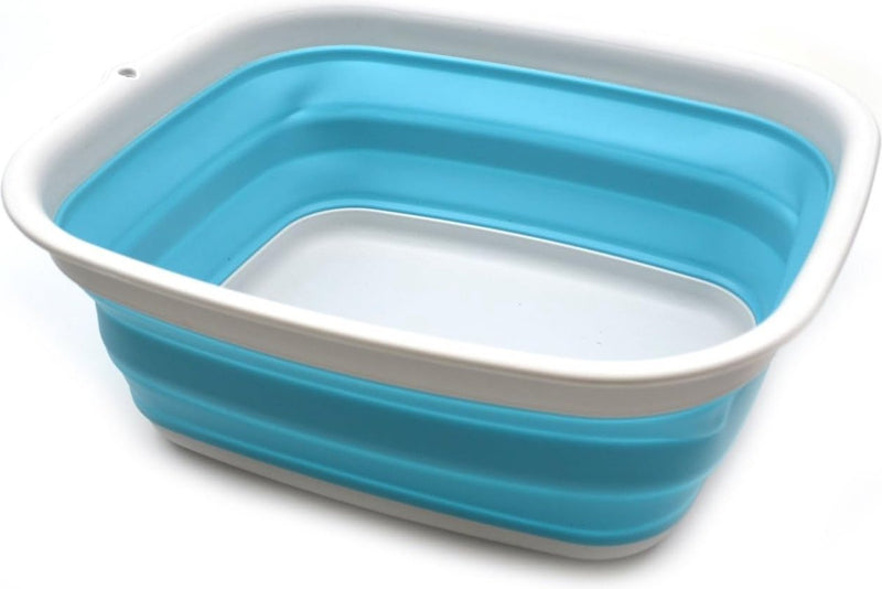Collapsible Tub - Foldable Dish Tub - Portable Washing Basin - Space Saving plastic Washtub, lichtblauw, klein